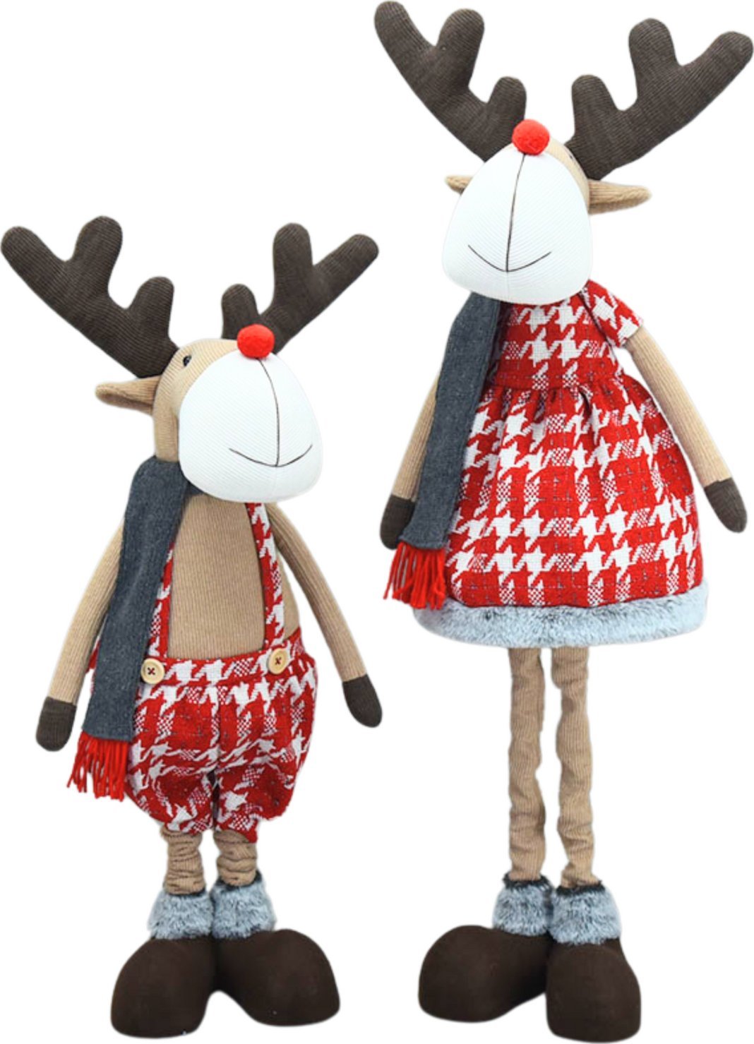 Tajemniczy ogród Dekoracja świąteczna renifer na teleskopowych nogach w szarym szaliku 81 cm