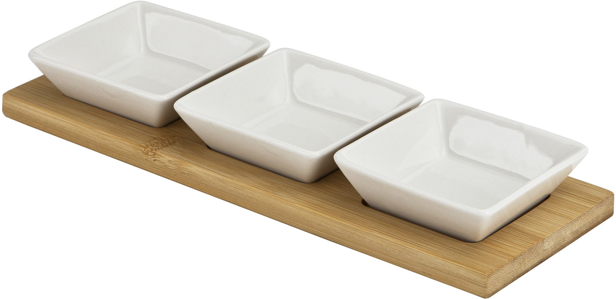 Komplet do serwowania przystawek 3 kwadratowe miseczki + deska