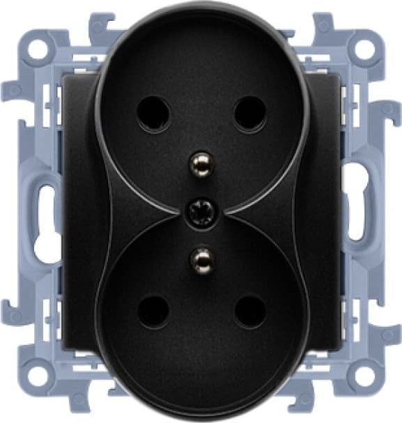 Kontakt-Simon Gniazdo podwójne z uziemieniem Simon 10 CGZ2MZ.01/49 czarny mat z przesłonami torów prądowych 16A 250V zaciski śrubowe Kontakt-Simon