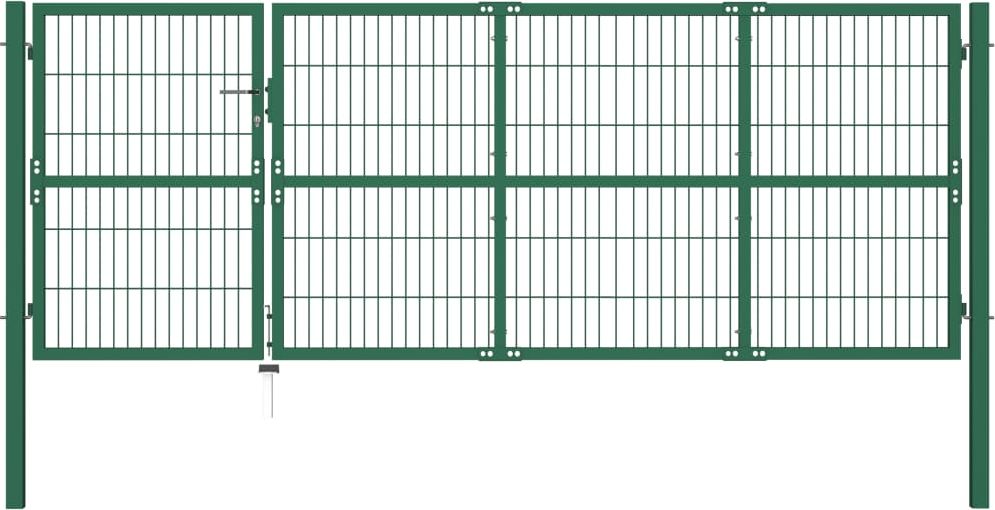 vidaXL Brama ogrodzeniowa ze słupkami, 350 x 120 cm, stalowa, zielona