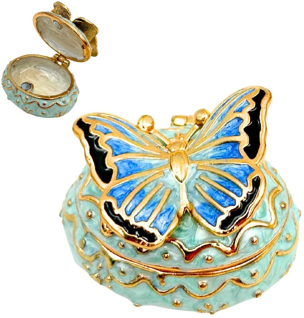 Ekskluzywne Pudełko na Biżuterię Szkatułka - Motylek z Kryształkami - B0782-00BL