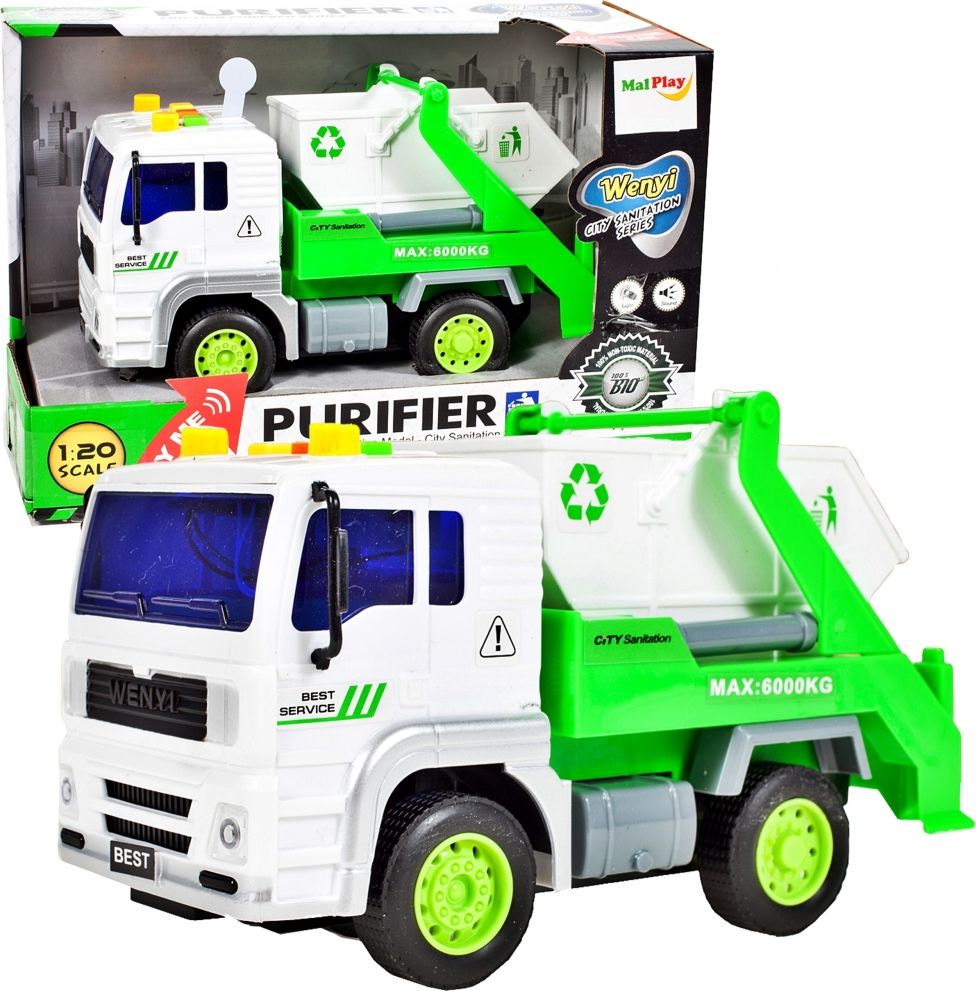 MalPlay Auto śmieciarka interaktywna z białym kontenerem skala 1:20