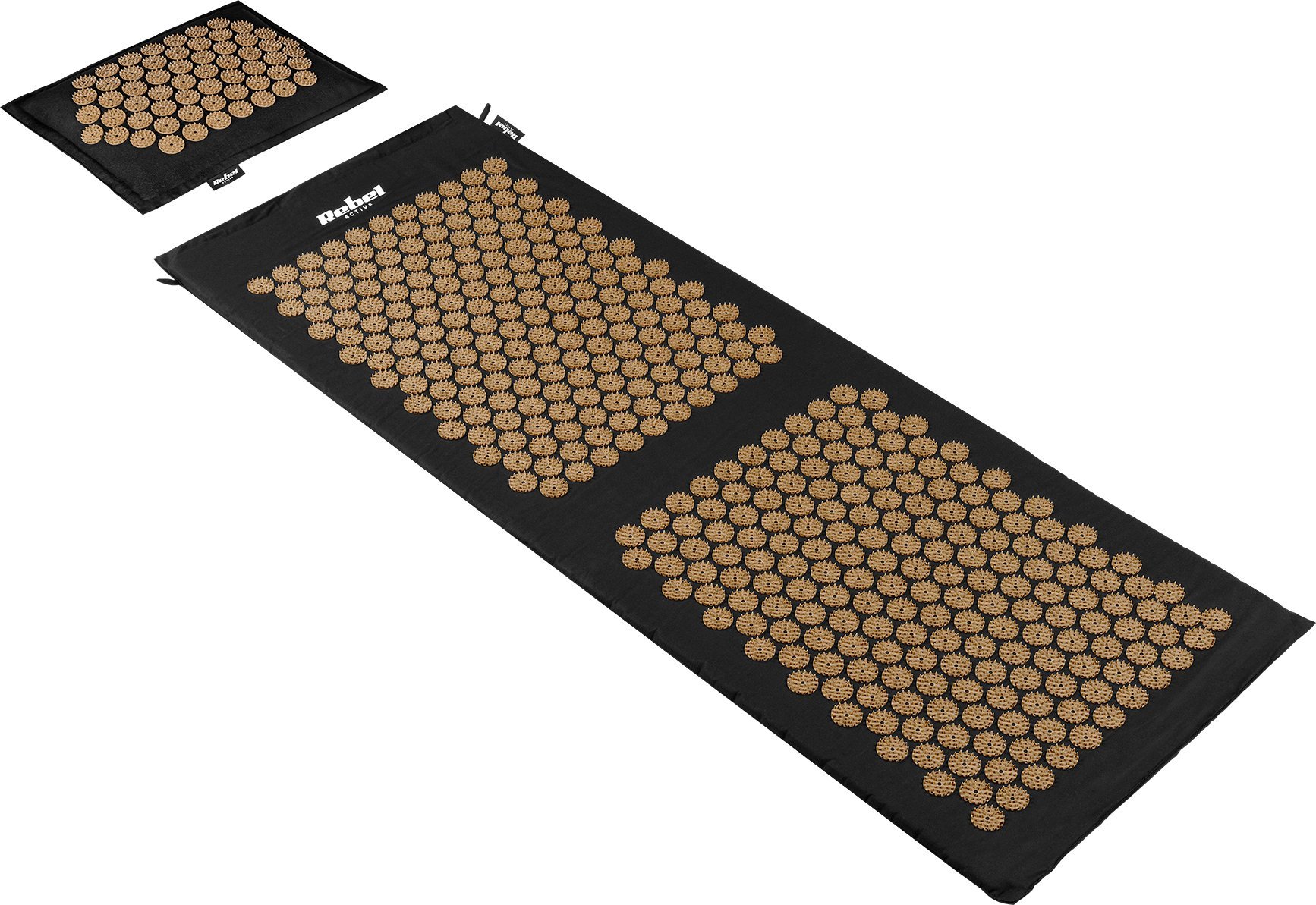 Mata zdrowotna ECO z kolcami do akupresury z poduszką, 130x50cm, XXL, złote kolce, Rebel Active