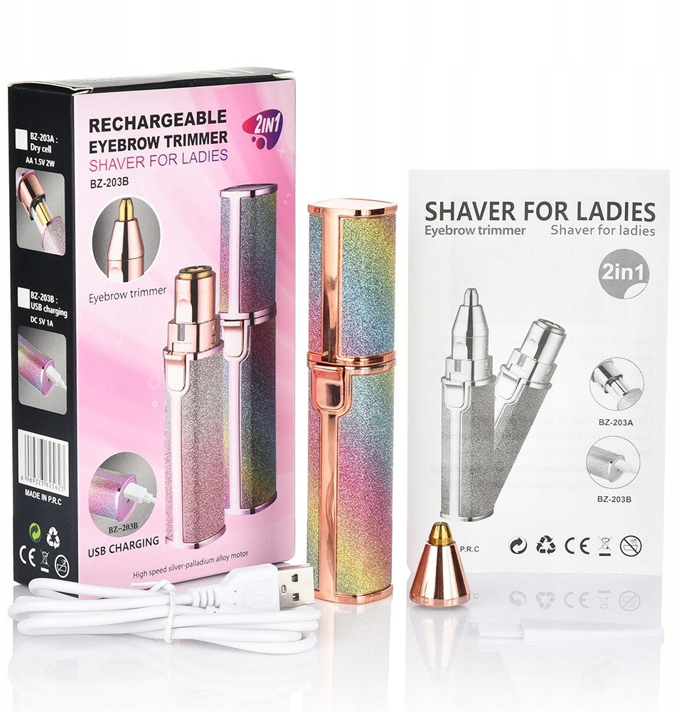 TRYMER DEPILATOR do NOSA BRWI CIAŁA Brokatowy USB