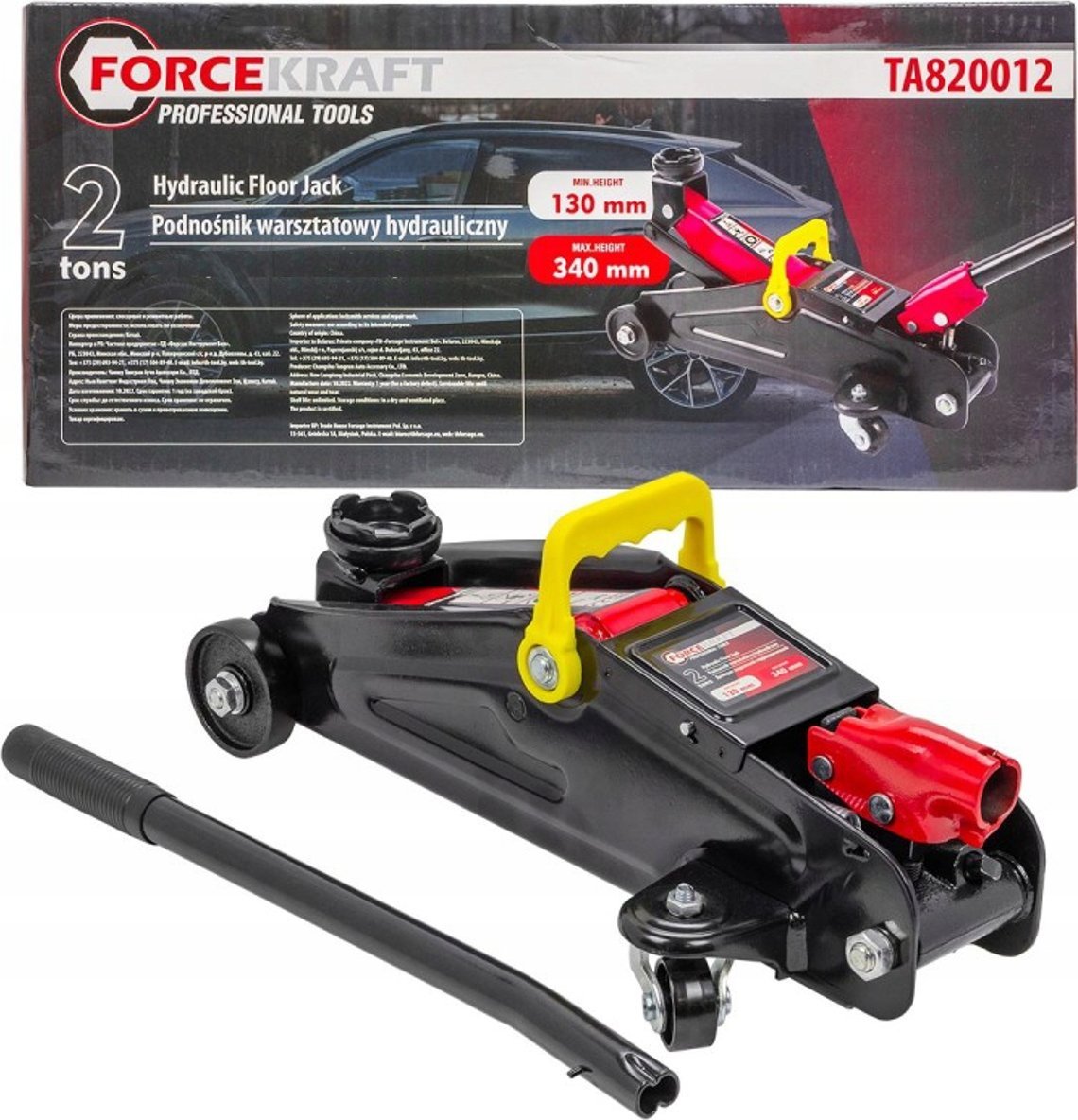 Forcekraft Podnośnik hydrauliczny 2t (h min 130mm, h max 340mm)