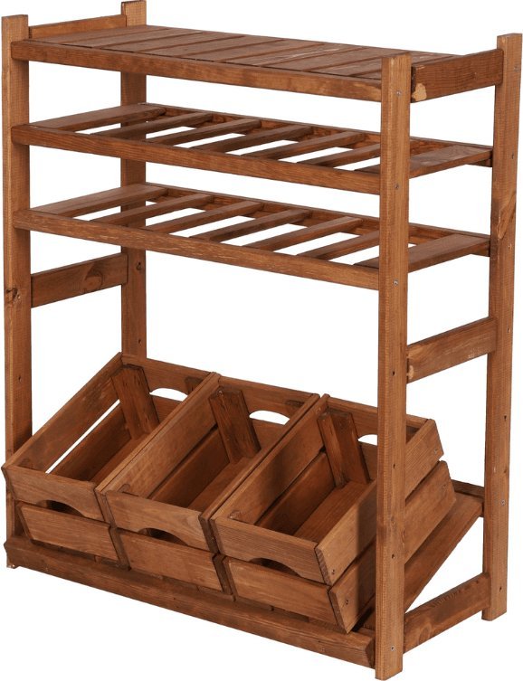 Wamar-Sosenka Regał drewniany do spiżarni LSR P1W2S1 Brązowy Półki proste 1 szt, Półki na wino 2 szt, Półki na skrzynki 1 szt Drewno sosnowe