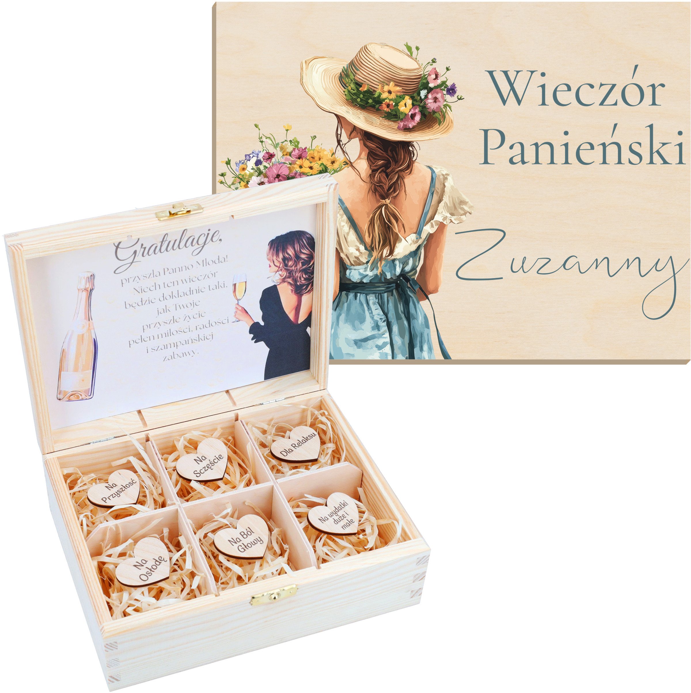 Pudełko z PERSONALIZACJĄ Wieczór Panieński Dziewczyna Kwiaty