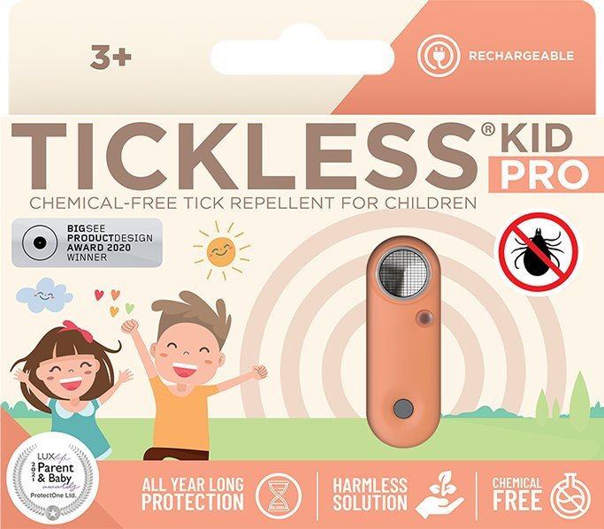 Tickless Tickless Kid PRO z opcją ładowania Ultradźwiękowa ochrona przed kleszczami - Hot Peach