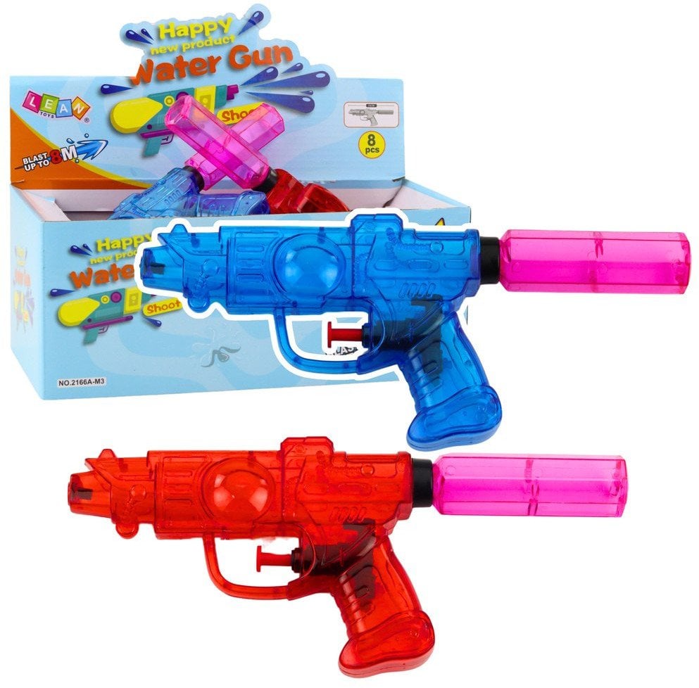 Mały Przeźroczysty Pistolet Na Wodę Zasięg 8m Czerwony Niebieski Mix