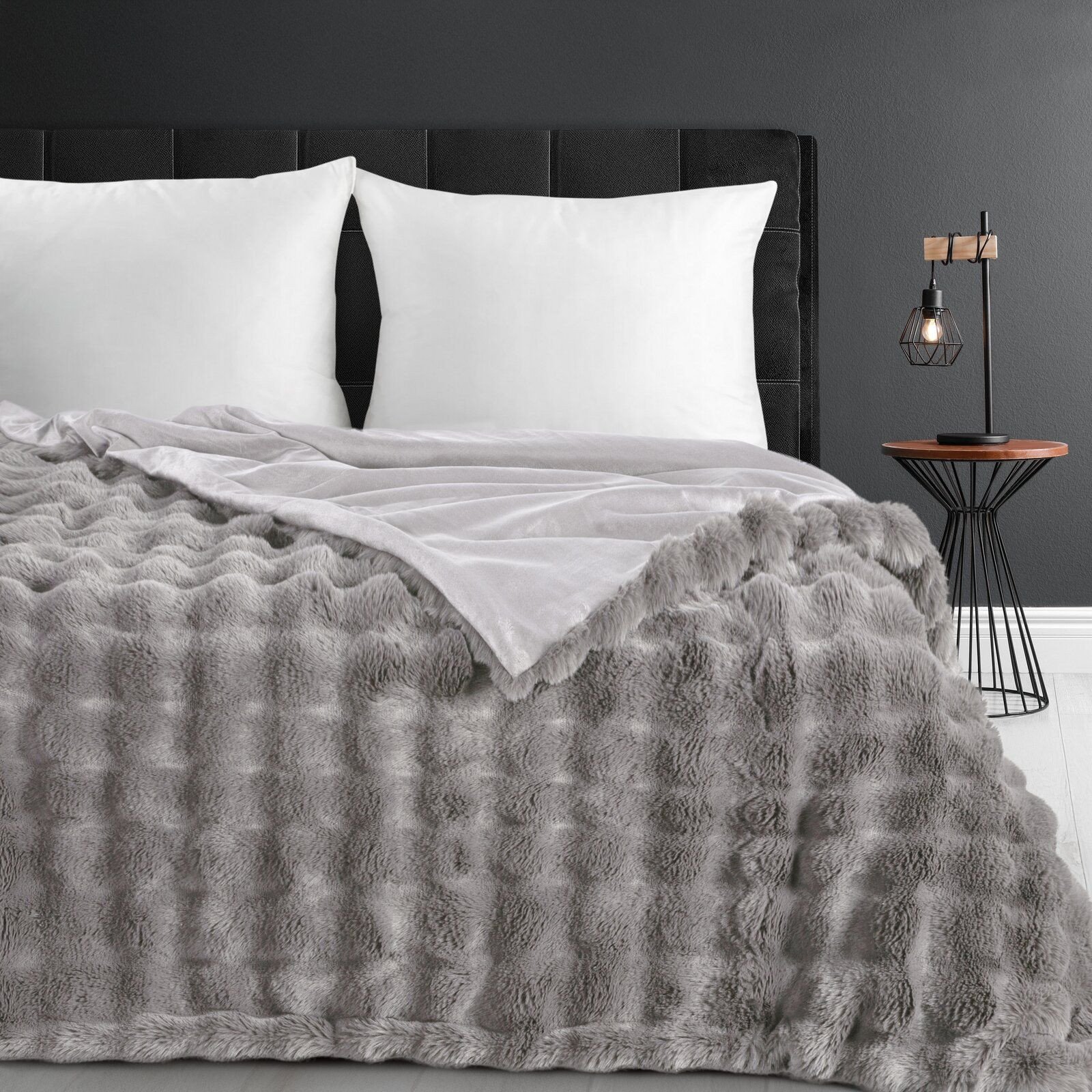 Narzuta LILY 200x220 cm szara miękki futrzany puszysty z efektem 3D