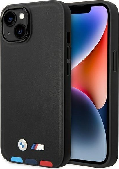 BMW Etui BMW do iPhone 14 Plus 6,7" czarny/black Leather Stamp Tricolor Magsafe