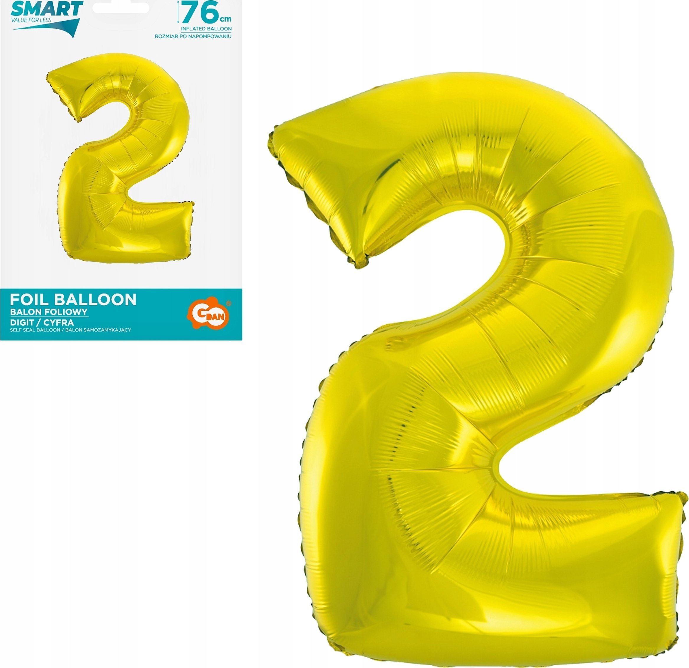 GoDan Balon foliowy cyfra 2 złota Smart 76cm