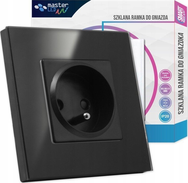Masterled Gniazdo 230V/16A z ramką pojedyncze szklane białe lub czarne Gniazdo 230V/16A z ramką pojedyncze szklane białe lub czarne