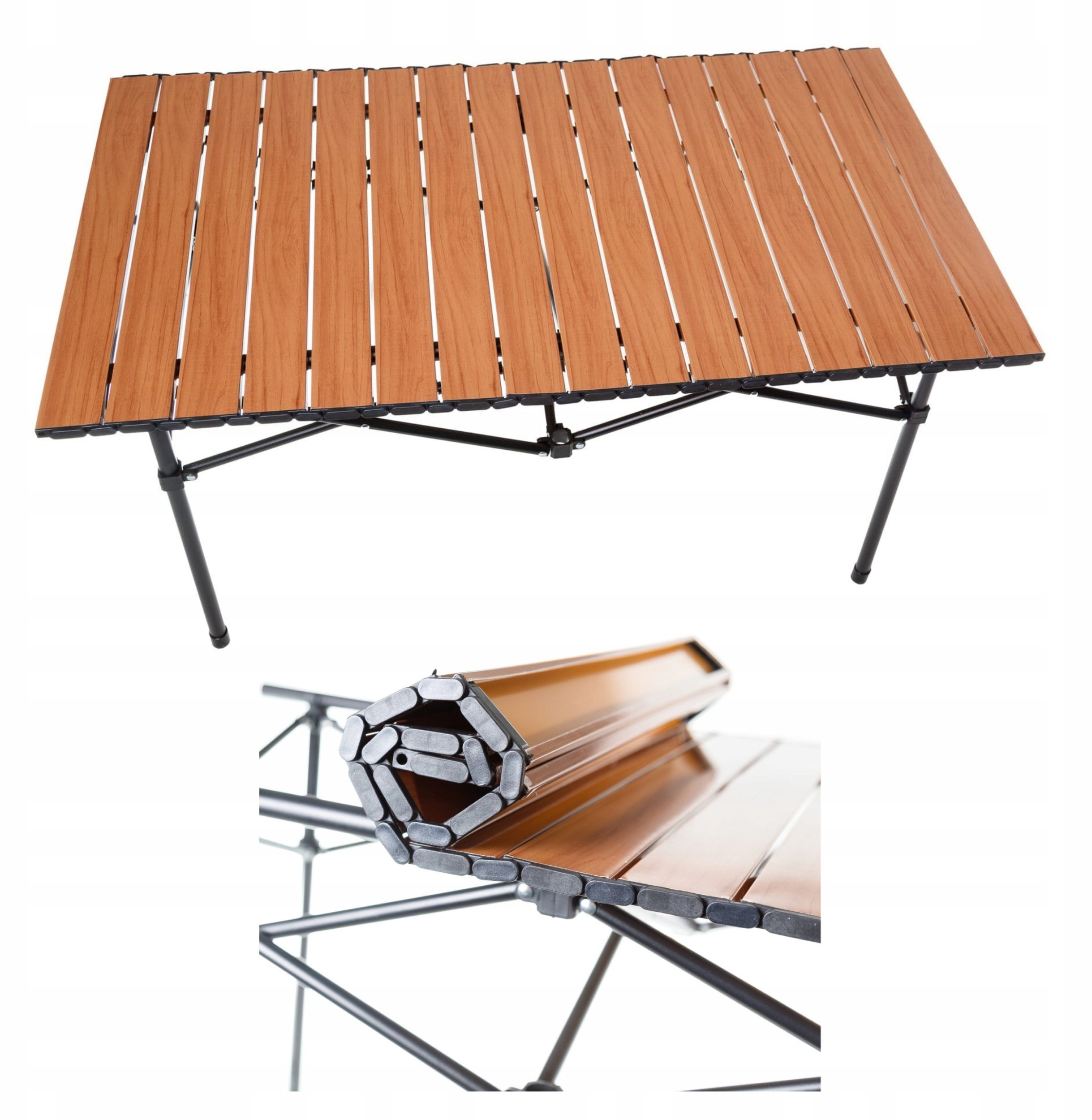 PLATINET CAMPING TABLE FOLDING, ROLLABLE TOP, 93X54X50 CM, WOODEN COLOR, BLACK LEGS [45963]
