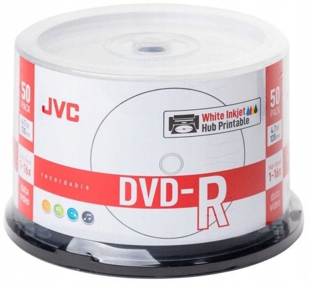 JVC DVD-R 4,7GB 16X INKJET WHITE PRINTABLE CAKE*50 70771BJCK0019