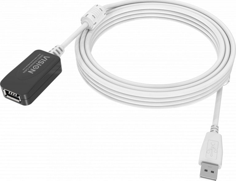 Vision VISION installationstaugliches USB 2.0-Aktiv-Verlangerungskabel - 30 JAHRE GARANTIE - Gold-Steckverbinder - Ferritkerne - 480 Mbit/s - Abschirm