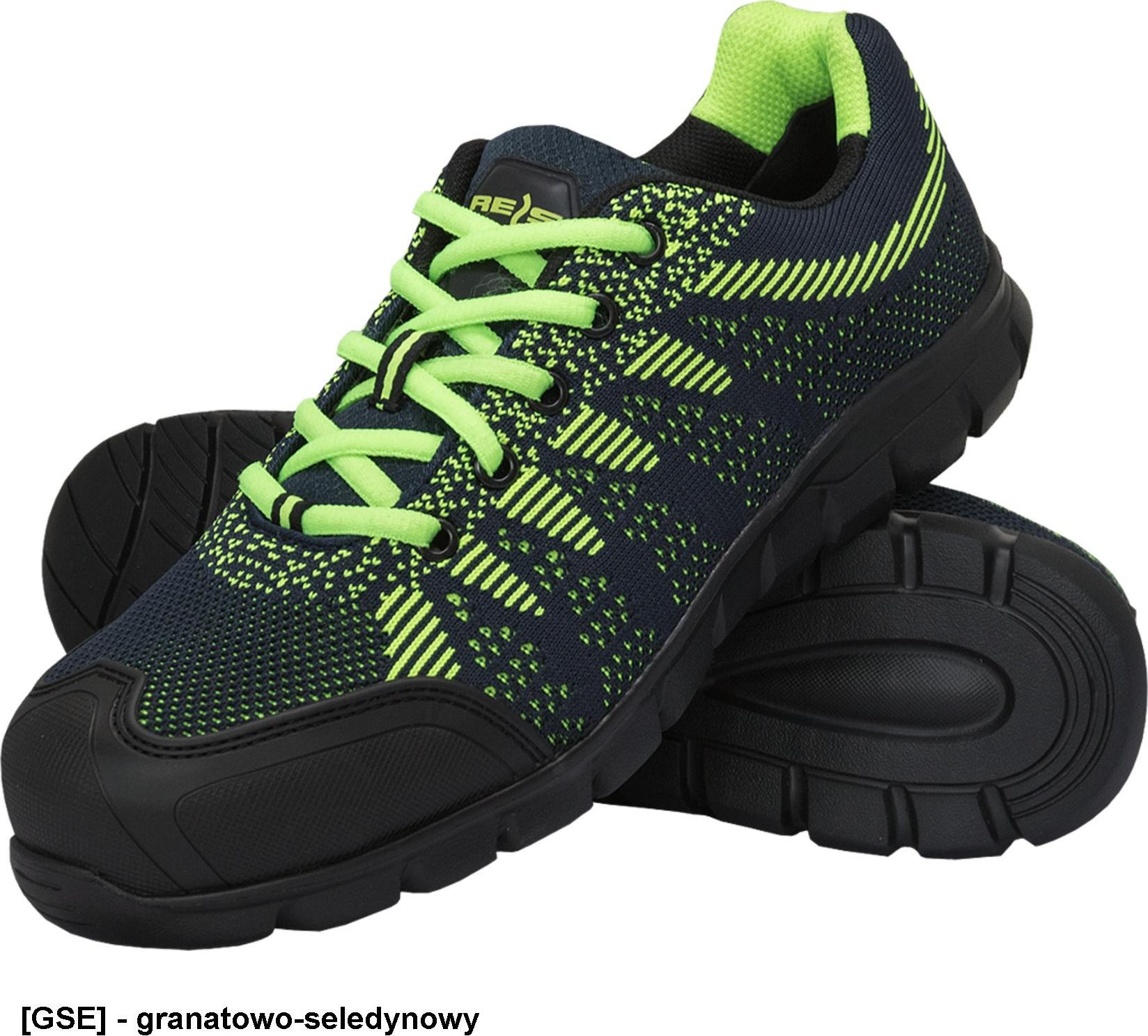 R.E.I.S. BRMOON S1 SRA - buty bezpieczne, podnosek, dziany materiał tekstny, podeszwa olejo i benzynoodporna - granatowo-seledynowy 41