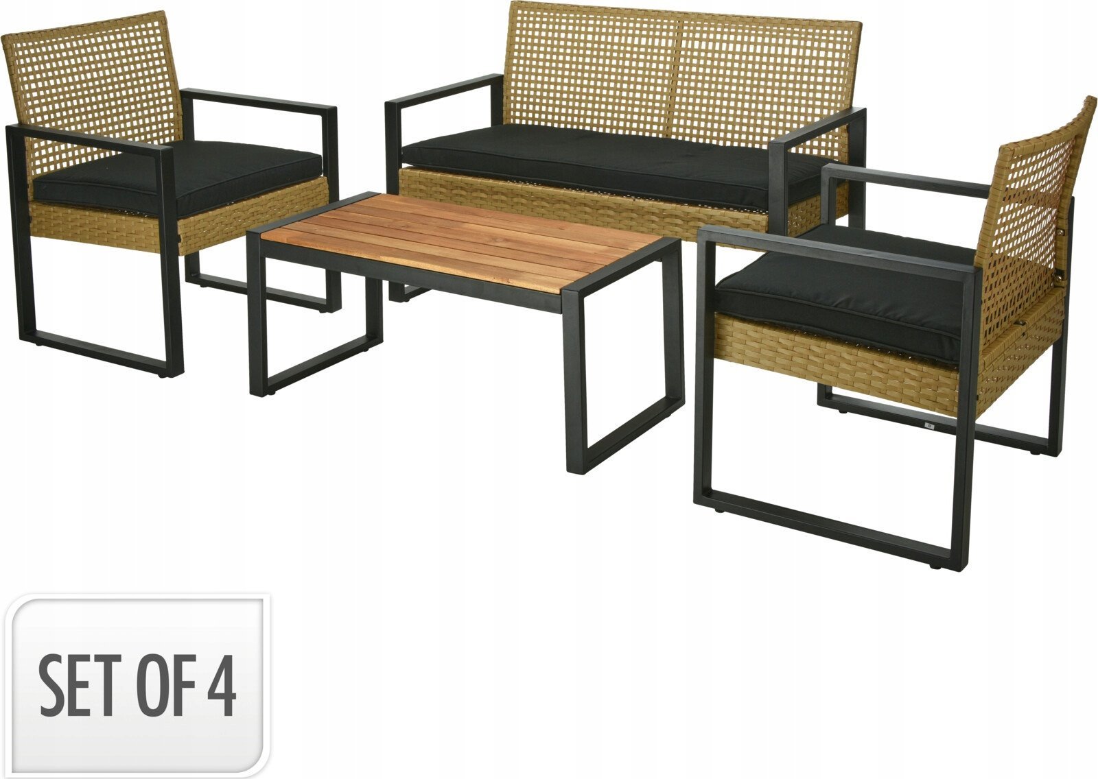 Ambiance Komplet mebli ogrdowych, plecione siedziska z drewnianym stolikiem