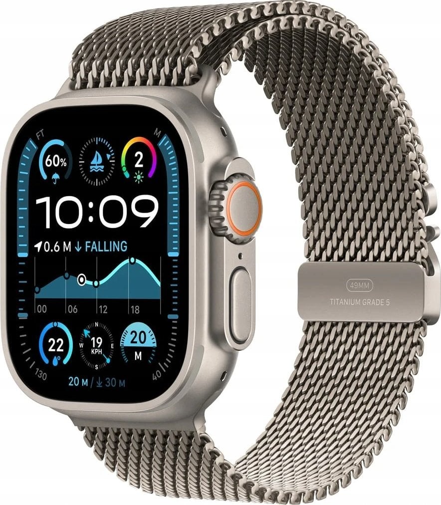 Smartwatch Apple Watch Ultra 2 GPS + Cellular 49mm Natural Titanium Case Milanese Loop L Szary (MX5T3WB/A)
