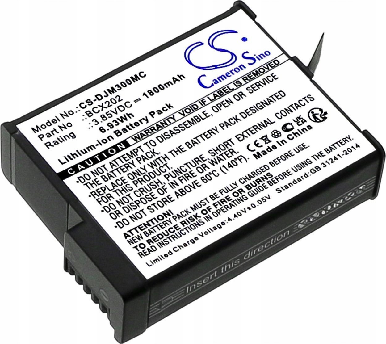 Cameron Sino Akumulator Bateria Typ BCX202 do Kamery DJI Osmo Action 3 Osmo Action 4 / CS-DJM300MC
