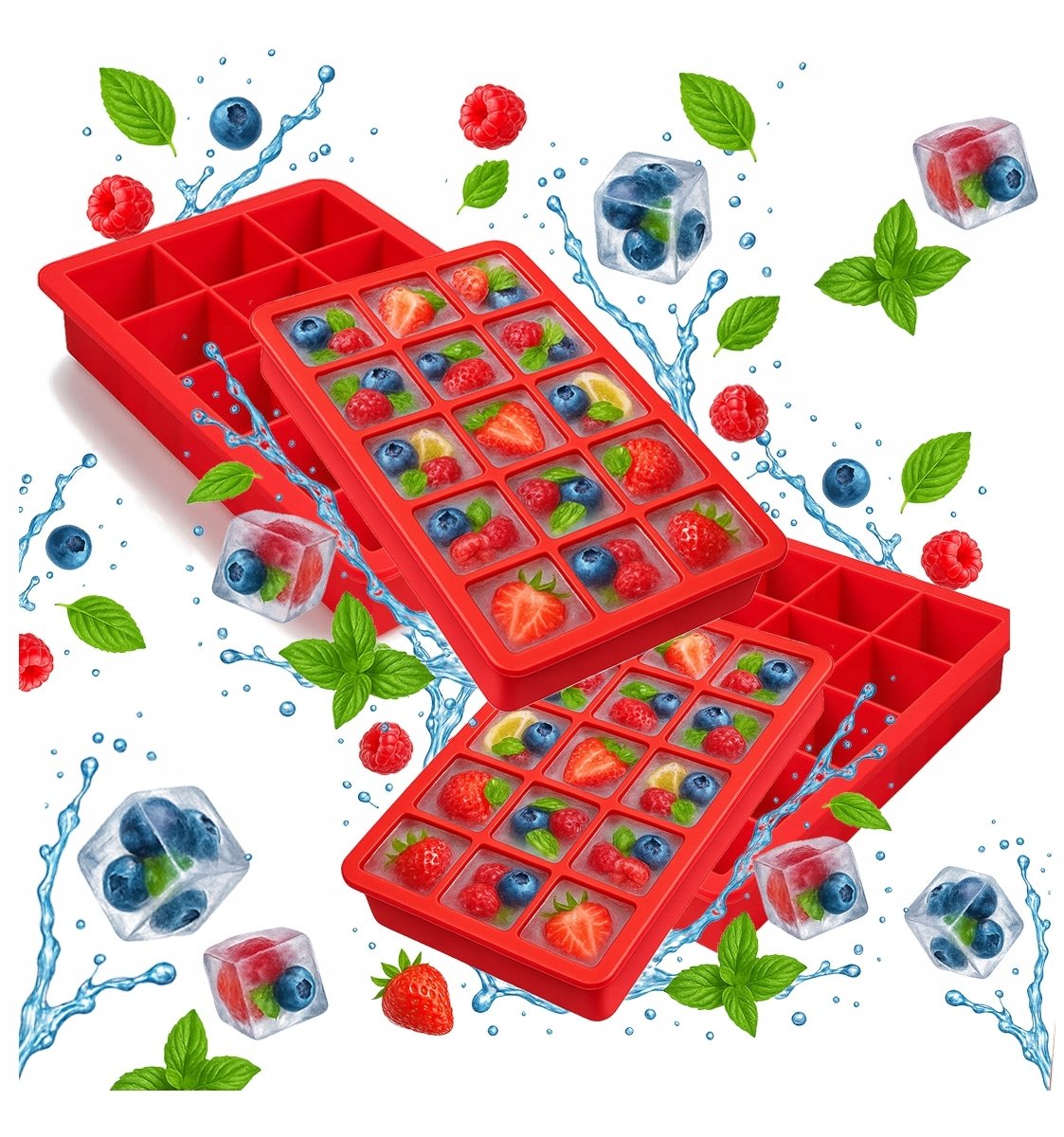 Zestaw 4x Forma Silikonowa Do Lodu XL - 15 Dużych Kostek Łatwe Wyjmowanie