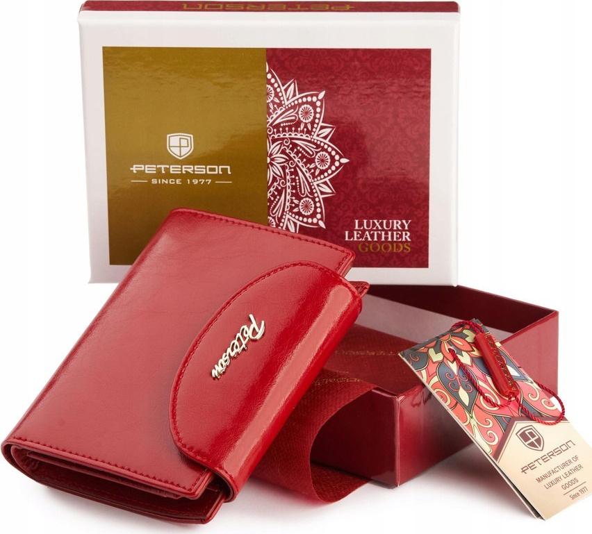 Peterson Czerwony skórzany portfel damski z klapką Peterson NoSize