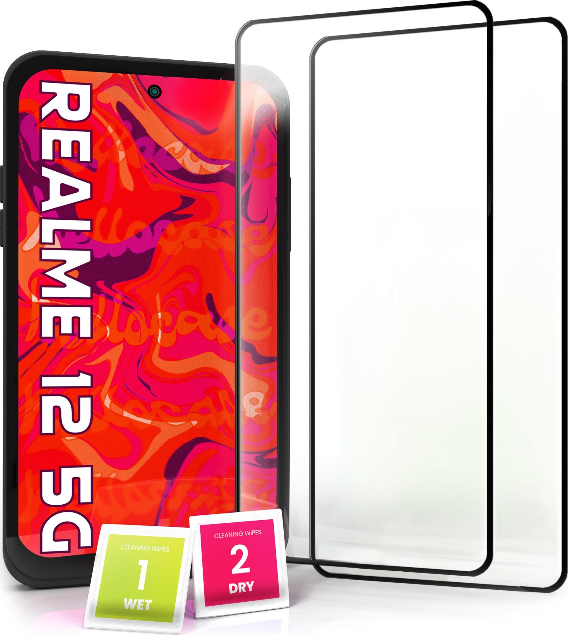Hello Case 2-pak Szkło Hartowane do Realme 12 5G Ochronne Pełne Na cały ekran 5D 9H