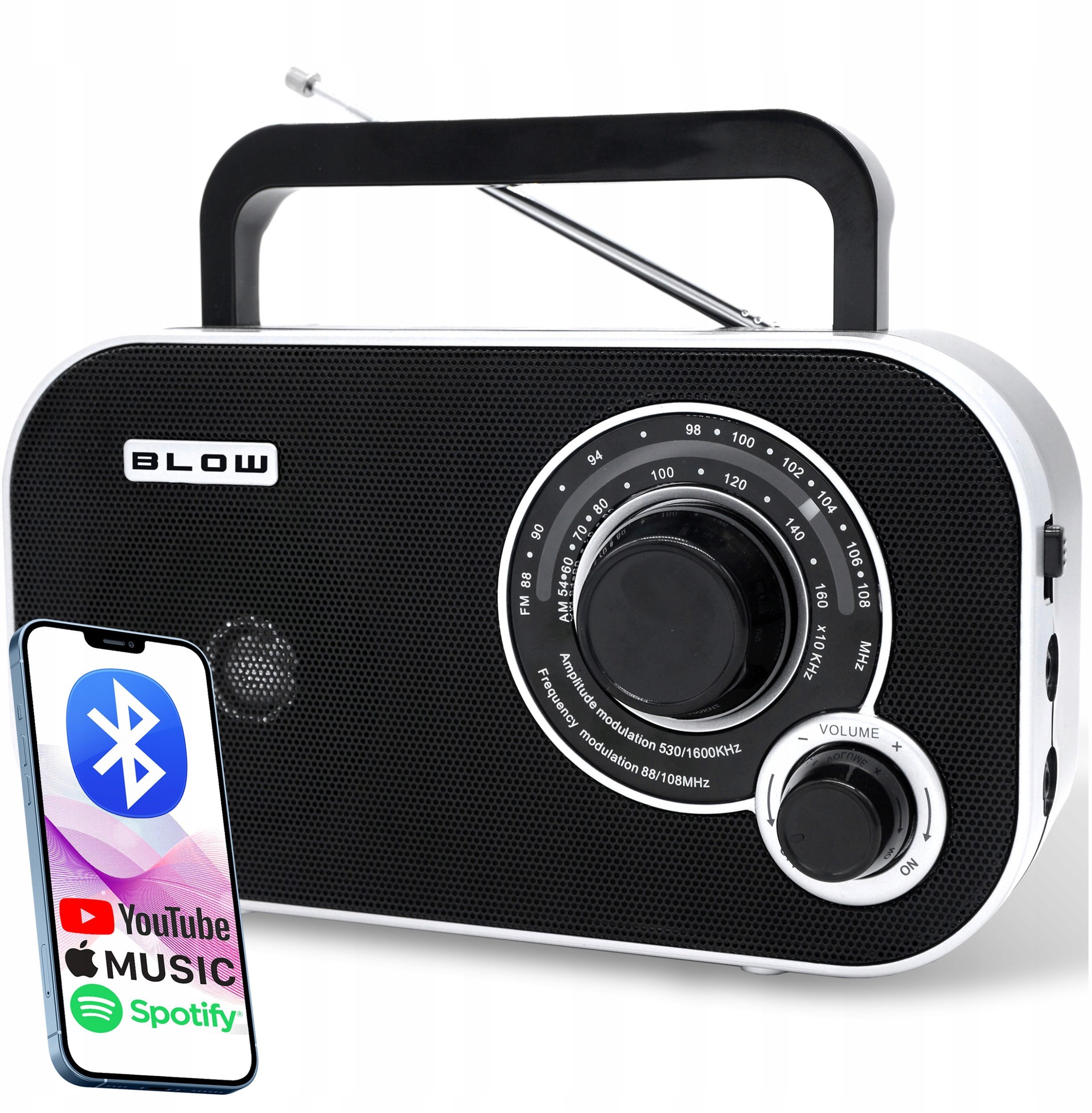 77-543# Radio przenośne analogowe am/fm blow ra12 czarno-białe