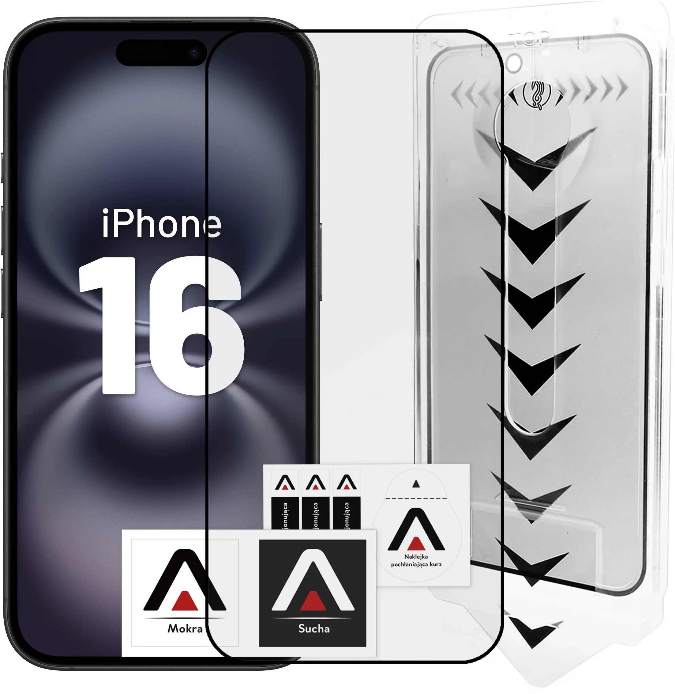 Szkło hartowane do Apple iPhone 16 ochronne szkiełko na ekran 9H Alogy EasyShield z ramką montażową