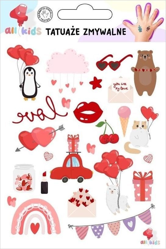 Tatuaże zmywalne dla dzieci Walentynki 2