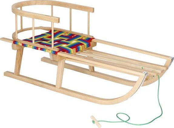 Springos Sanki z oparciem drewniane dla dzieci z materiałowymi pasami