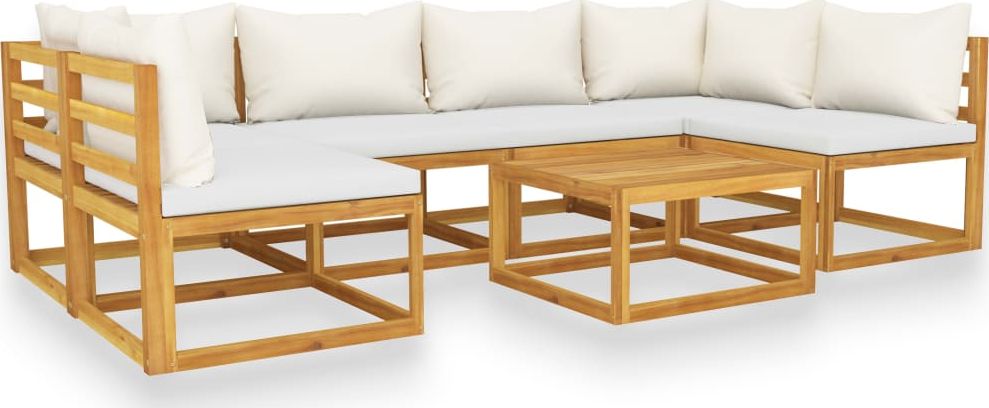 vidaXL 7-cz. zestaw wypoczynkowy do ogrodu, kremowe poduszki, akacja