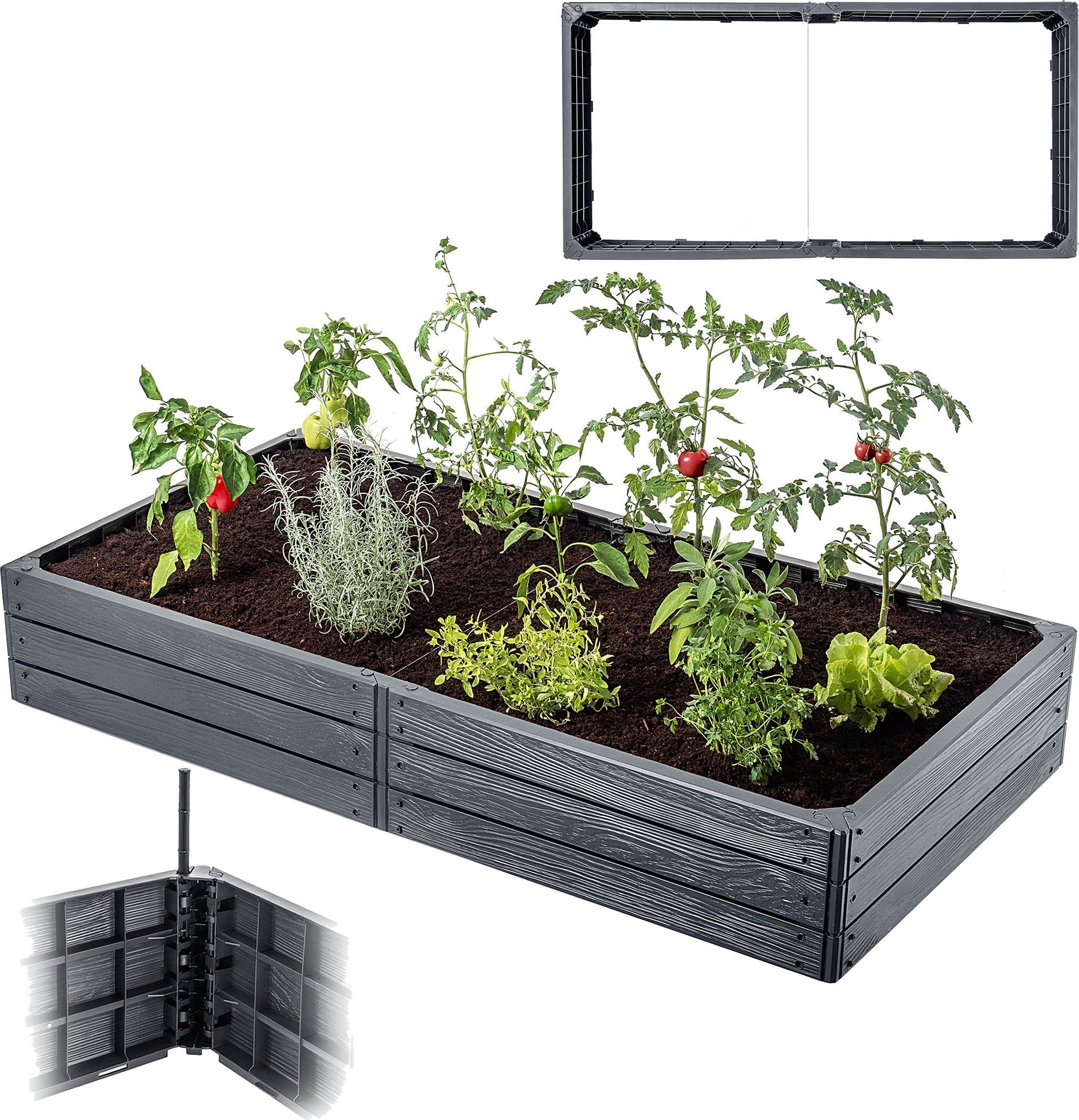 Kadax KADAX Warzywniak Podwyższona Grządka Skrzynia Ogrodowa Rabata Antracyt 150x75cm