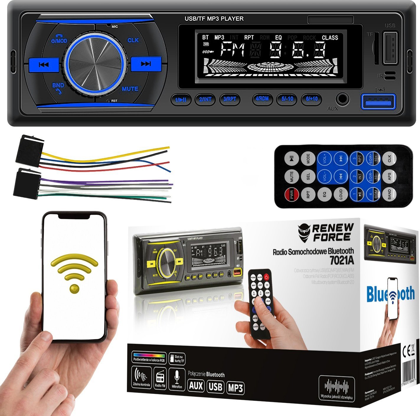 RADIO SAMOCHODOWE 1DIN RGB 7021A