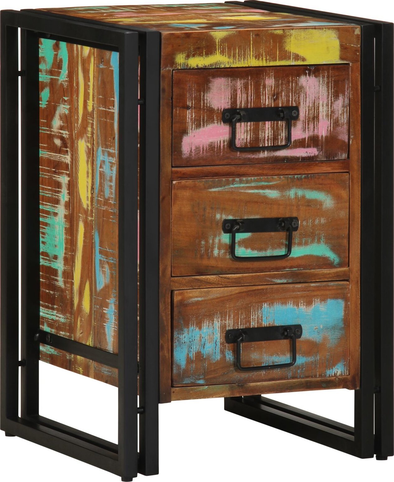 vidaXL Szafka nocna Wielokolorowy, Czarny Lite drewno z odzysku, żelazo