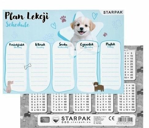 Plan lekcji z tabliczką mnożenia Pieski 2 (25szt)