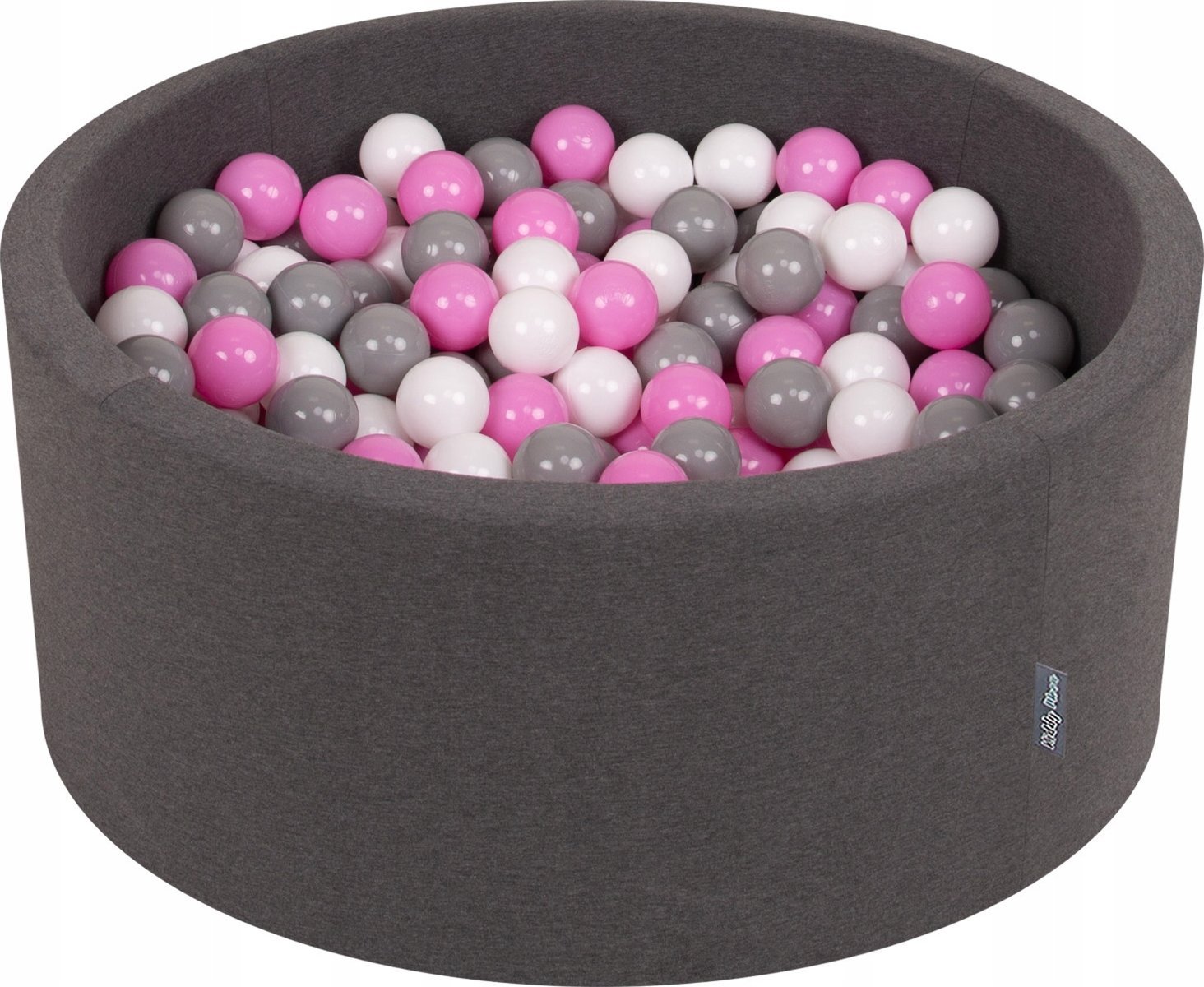 KiddyMoon KiddyMoon Suchy basen okrągły z piłeczkami 7cm 90x40 ciemnoszary: szary-biały-róż 90x40cm/300piłek Zabawka basen piankowy