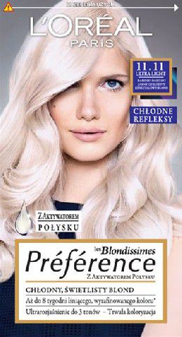 L’Oreal Paris Farba Recital Preference 11.11 Bardzo Bardzo Jasny Chłodny Kryształowy Blond