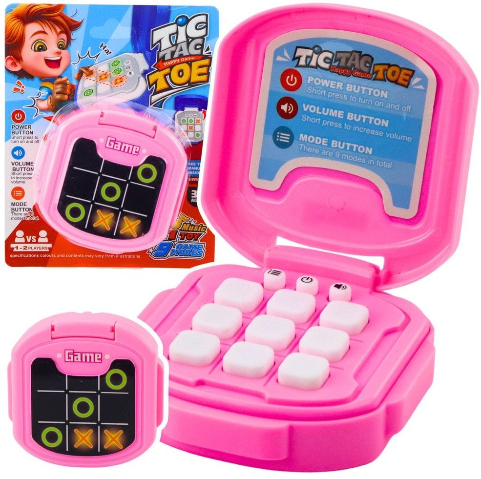 Gra Elektroniczna Kółko i Krzyżyk Tic Tac Toe 9 Trybów Różowa