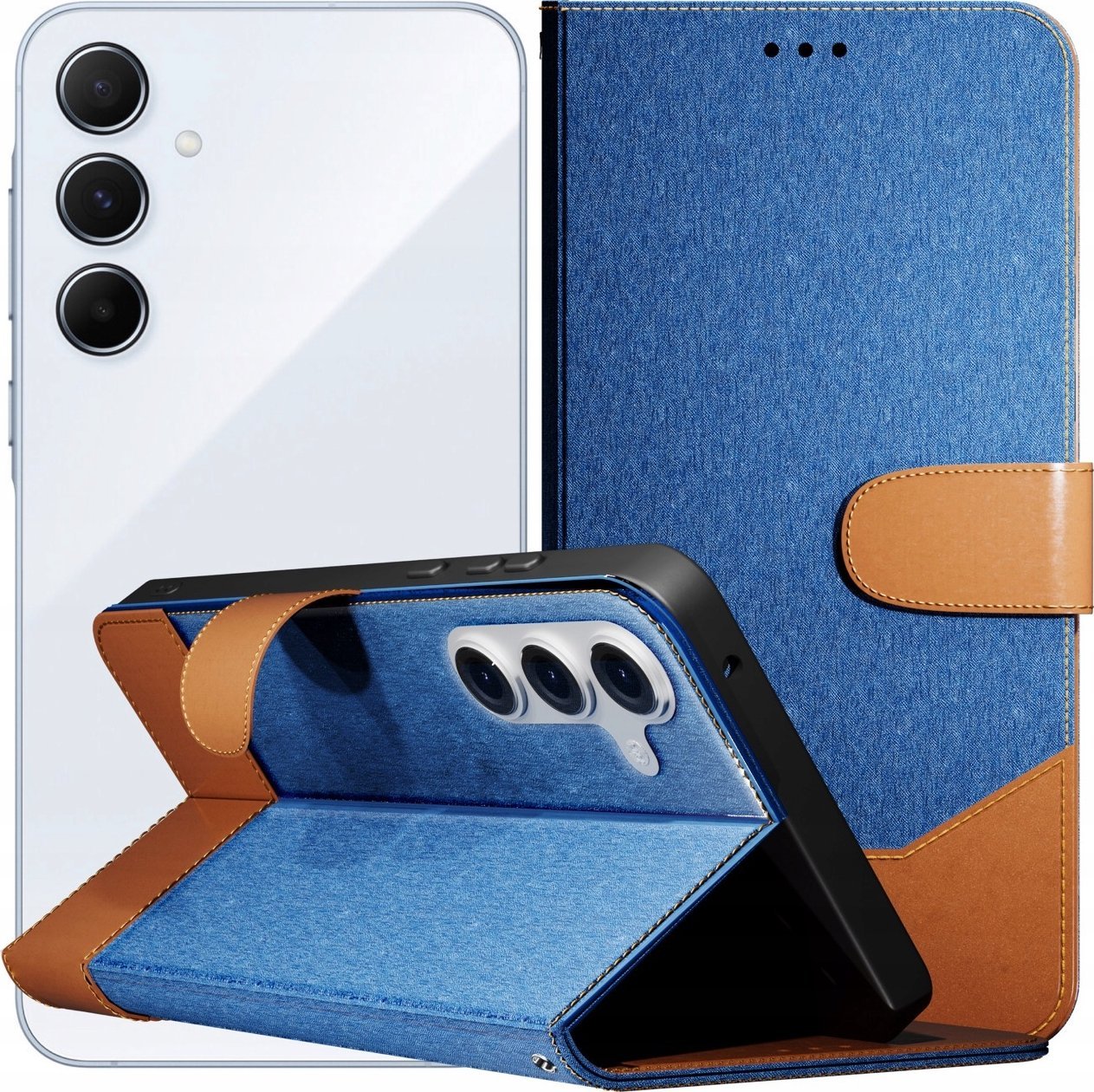 Hello Case Etui z Klapką Do Samsung Galaxy A55 5G (Jeans, Skórzane, Kabura) Szkło 9H