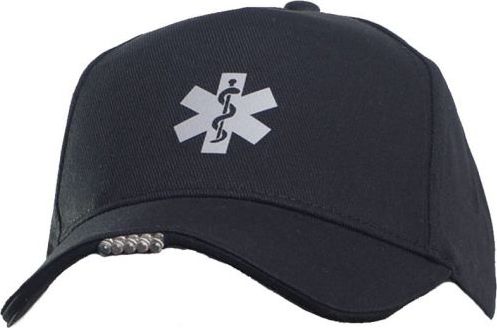 Polska Firma Czapka LED ESKULAP odblaskowa z latarką - czarna