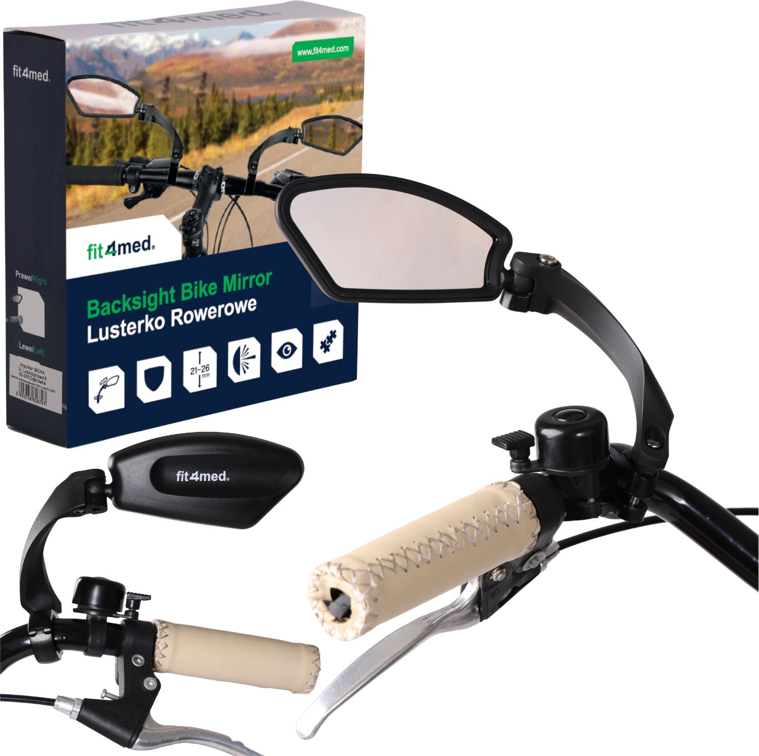 Lusterko Rowerowe Lewe Wstecze Roweru 3D Regulwane