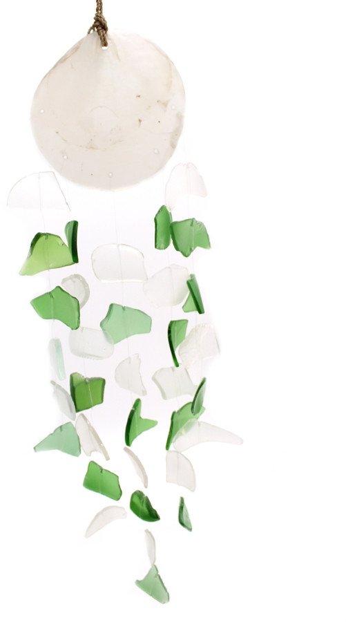 Szklany Dzwonek Wietrzny - Green / White