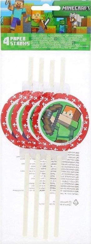 Słomki papierowe z medalionem Minecraft 4szt