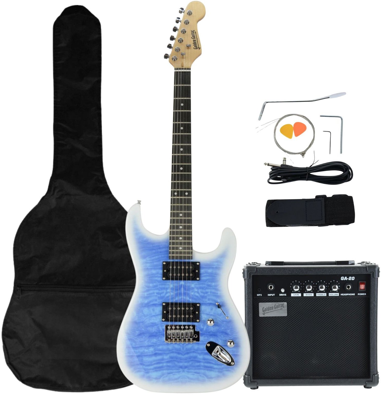 Gitara elektryczna - kompletny zestaw -Golden Guitar STEG-35 Niebiesko-biały one size