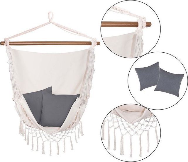 Springos Hamak brazylijski beżowy z szarymi poduszkami impregnowany (27740)