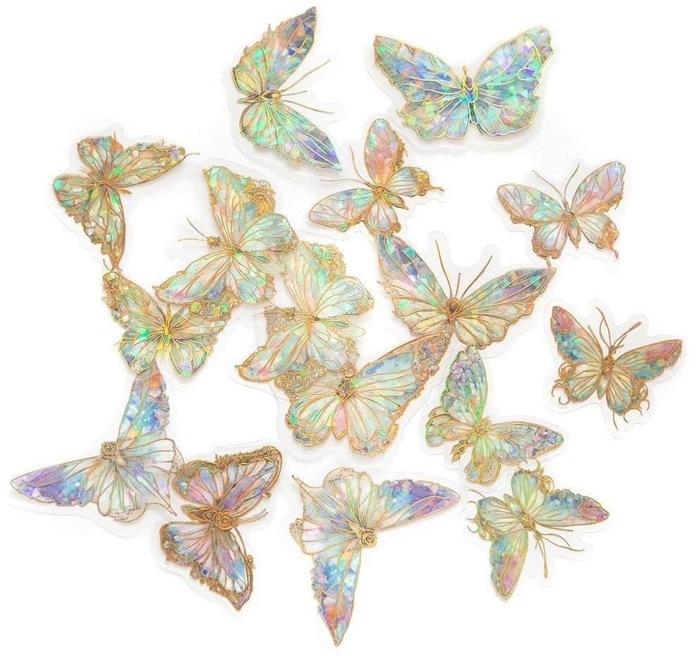 Połyskujące naklejki PET - Motyle wielokolorowe