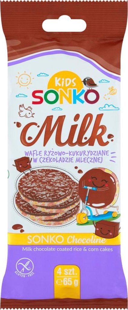 SONKO Sonko Kids Wafle ryżowo-kukurydziane w czekoladzie mlecznej 65 g (4 sztuki)