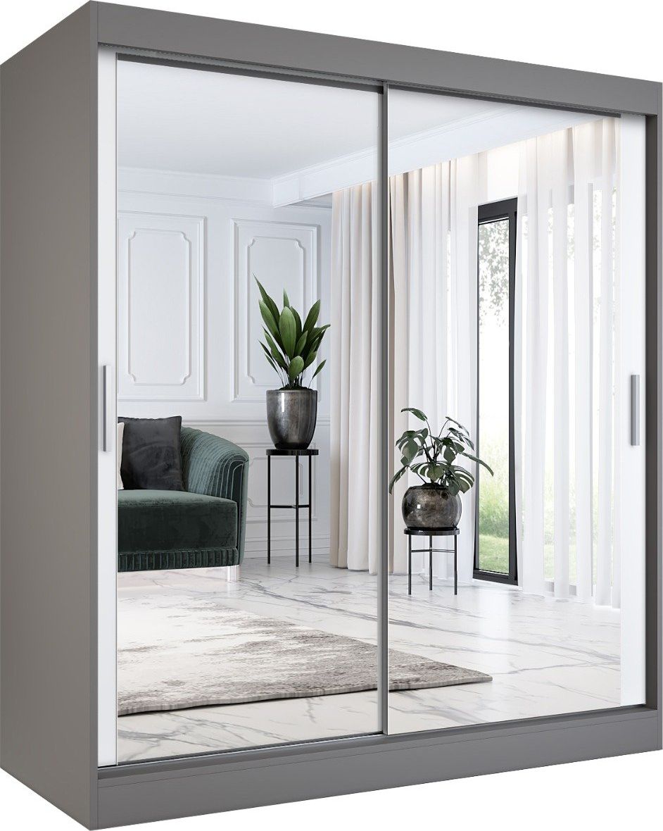 MKPOL Szafa przesuwna MODUO COMFORT 180 antracyt/biała mat z dwoma lustrami