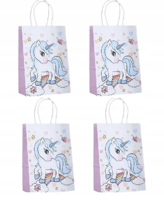 Torebki prezentowe Jednorożec Tęcza Rainbow papierowe 21x15cm 4 szt